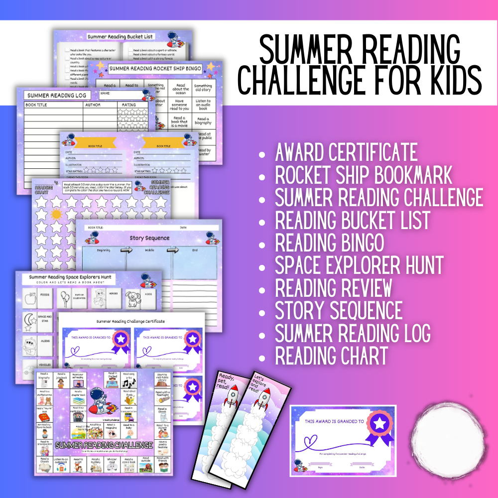 Summer Reading Challenge for Kids Printable Bundle Pretty Times Two