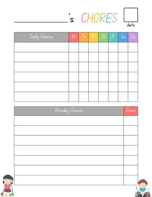 Personalized Chore Chart Printable Pretty Times Two